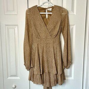 Tan and Cream Leopard Print Flowy Dress Small